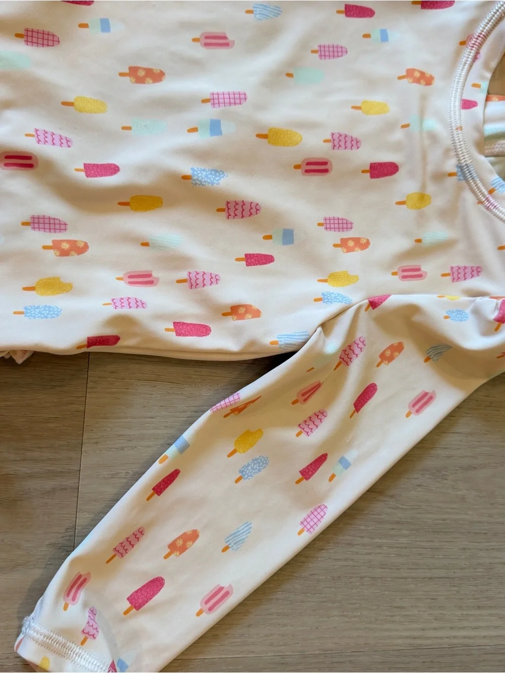 Quince Kids Swim Rashguard in Cream with Pink, Yellow & Blue Popsicle Print